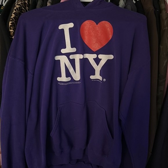 Vintage I Love New York Purple Streetwear Hoodie - Picture 1 of 4